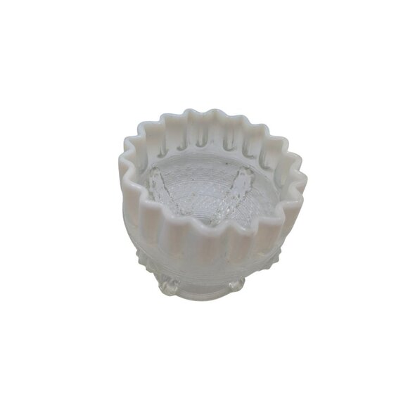 Antique Northwood Glass Opalescent Crimped Top Compote Spool Threaded Pattern - Picture 3 of 14